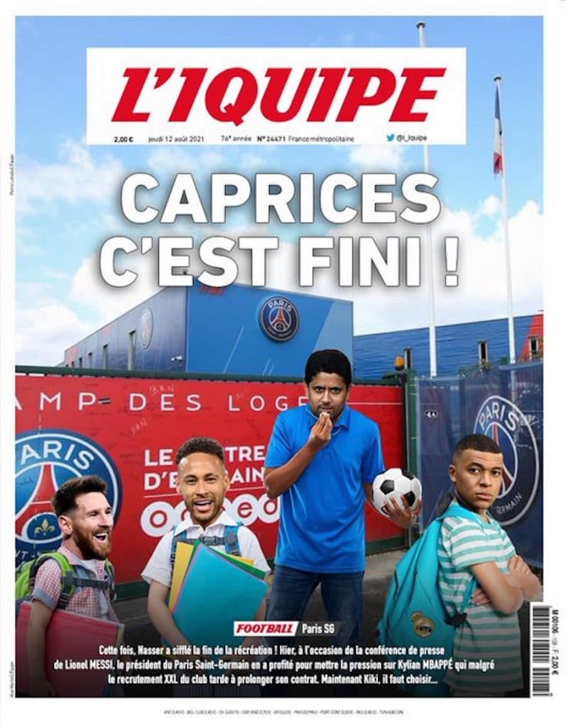 Messi et les stars du PSG au boulot, à la Une de l’IQUIPE du jour