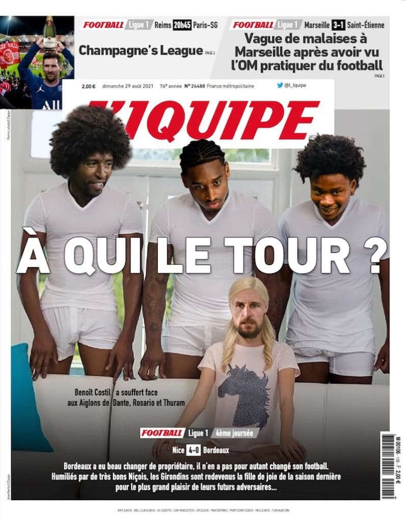 Nice qui humilie Bordeaux à la Une de l’IQUIPE