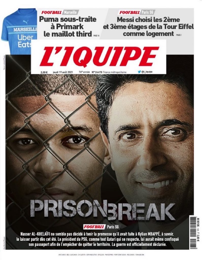 La prison dorée de Kylian Mbappé au PSG, à la une de l’IQUIPE du jour
