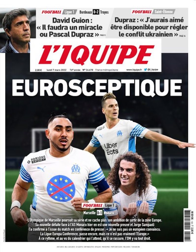 L’IQUIPE s’inquiète pour l’OM et salue Dupraz